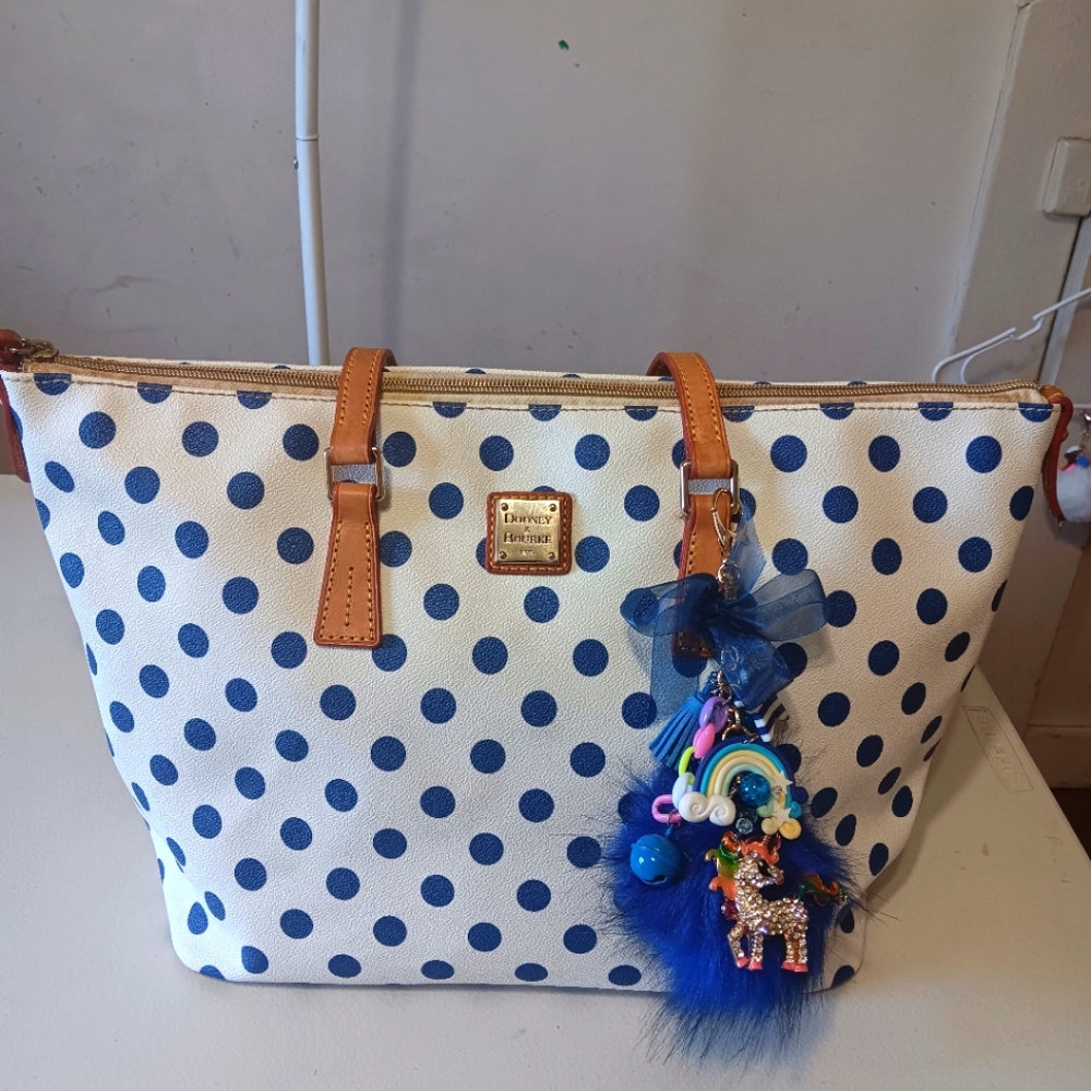 Dooney & Bourke Polka Dot Tote Bag - Blue and White